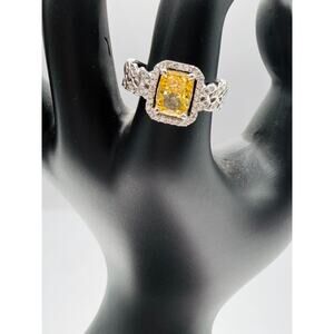 Radiant Yellow Gem Halo Ring 925 Sterling Silver | See Description Size 8.25